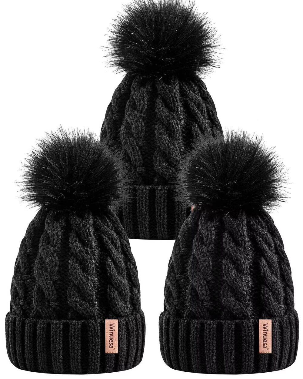 9768 3 PCS Beanie with Pom Pom, Knit Beanie Hats Winter and Fall, Cute Warm